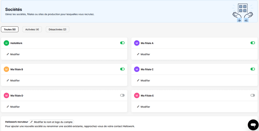 Companies management page