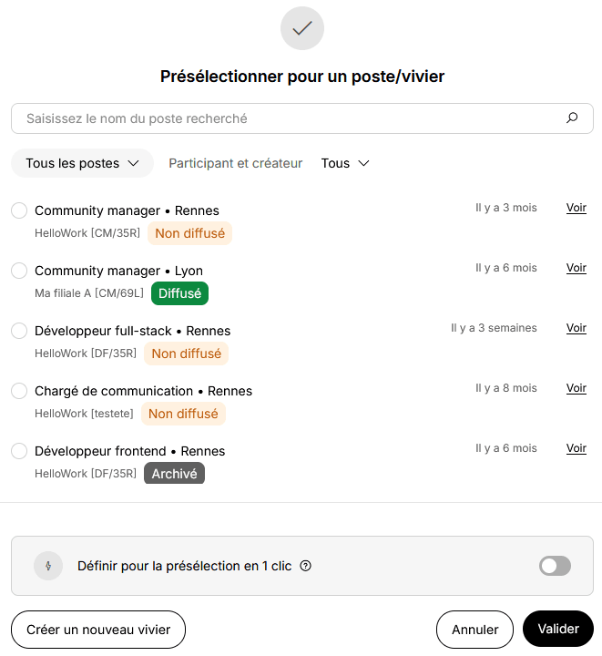 1-click candidate pre-selection